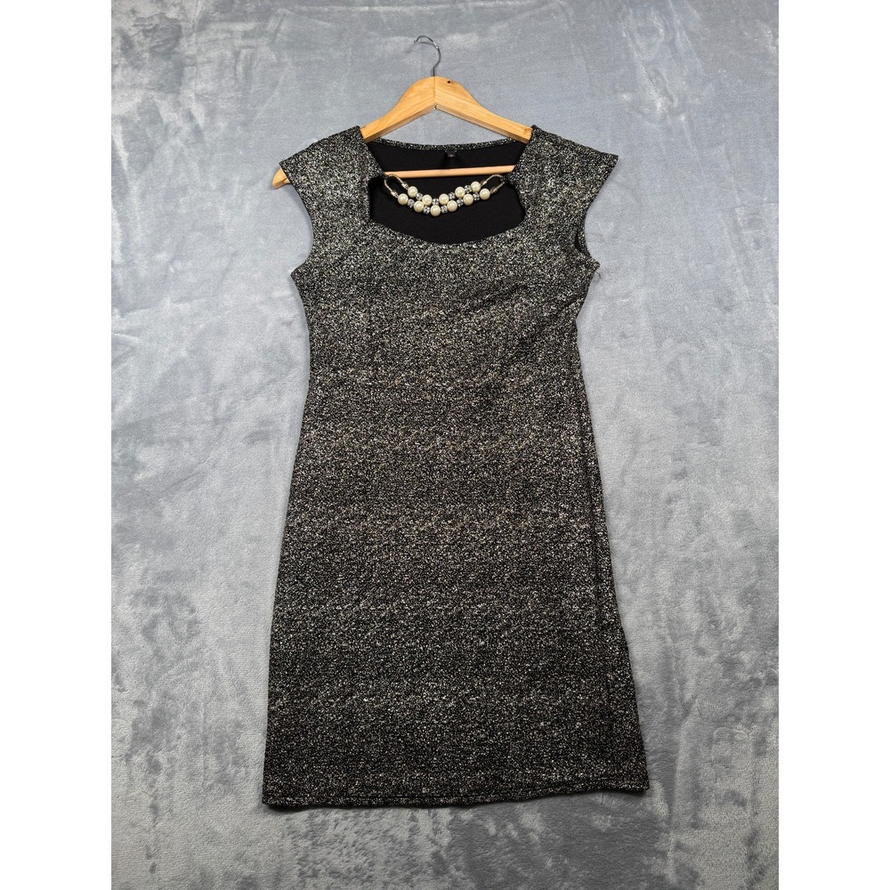Flamingo Sheath Dress Womens Large Black Gold Shimmer Pearl Rhinestone Bodycon